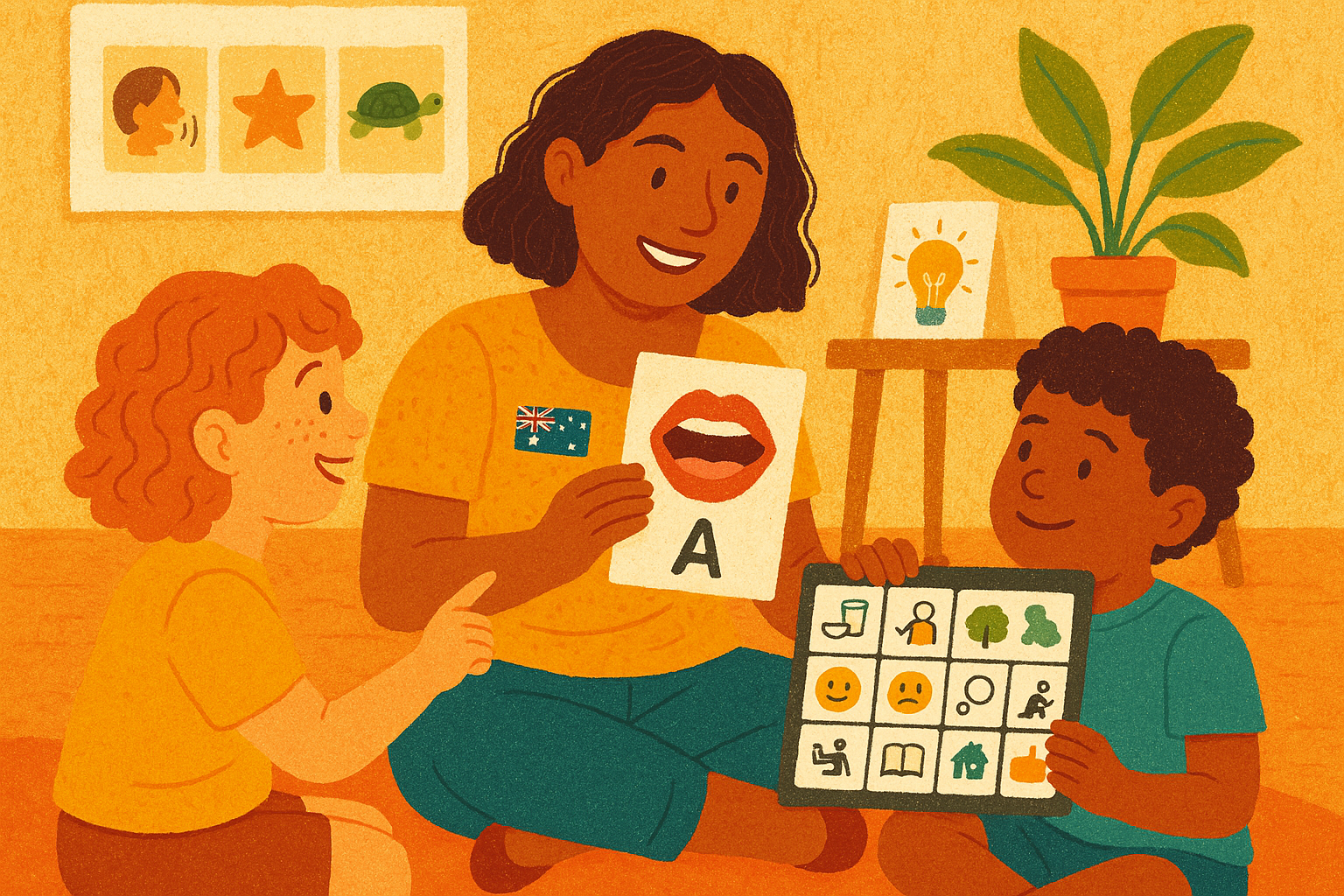 Illustration showing a person speaking with a speech therapist, representing stuttering support under the NDIS.