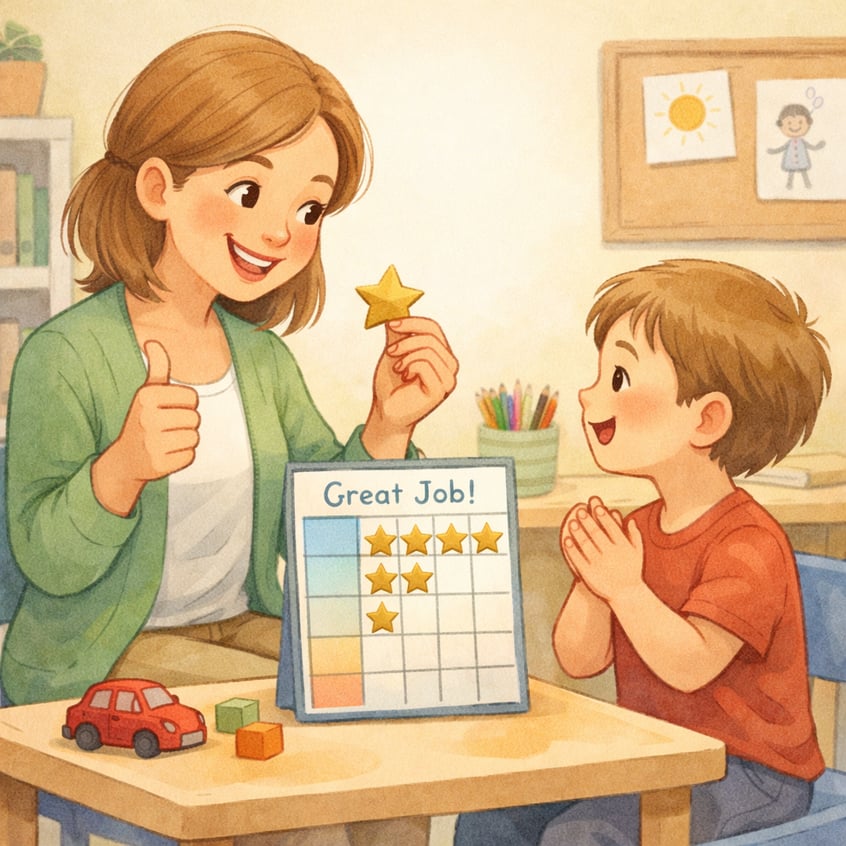 ABA Therapy Session with Positive Reinforcement Illustration