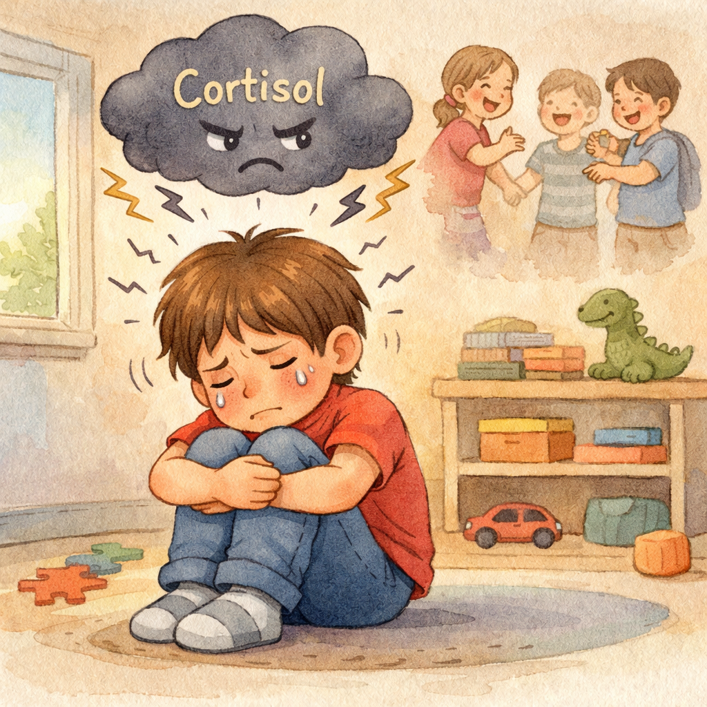 Visual representation of the body's stress response system, highlighting cortisol's role in autistic children's sensory and emotional experiences.