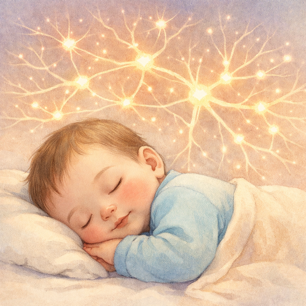 Baby Sleeping with Neural Pathways Light Up