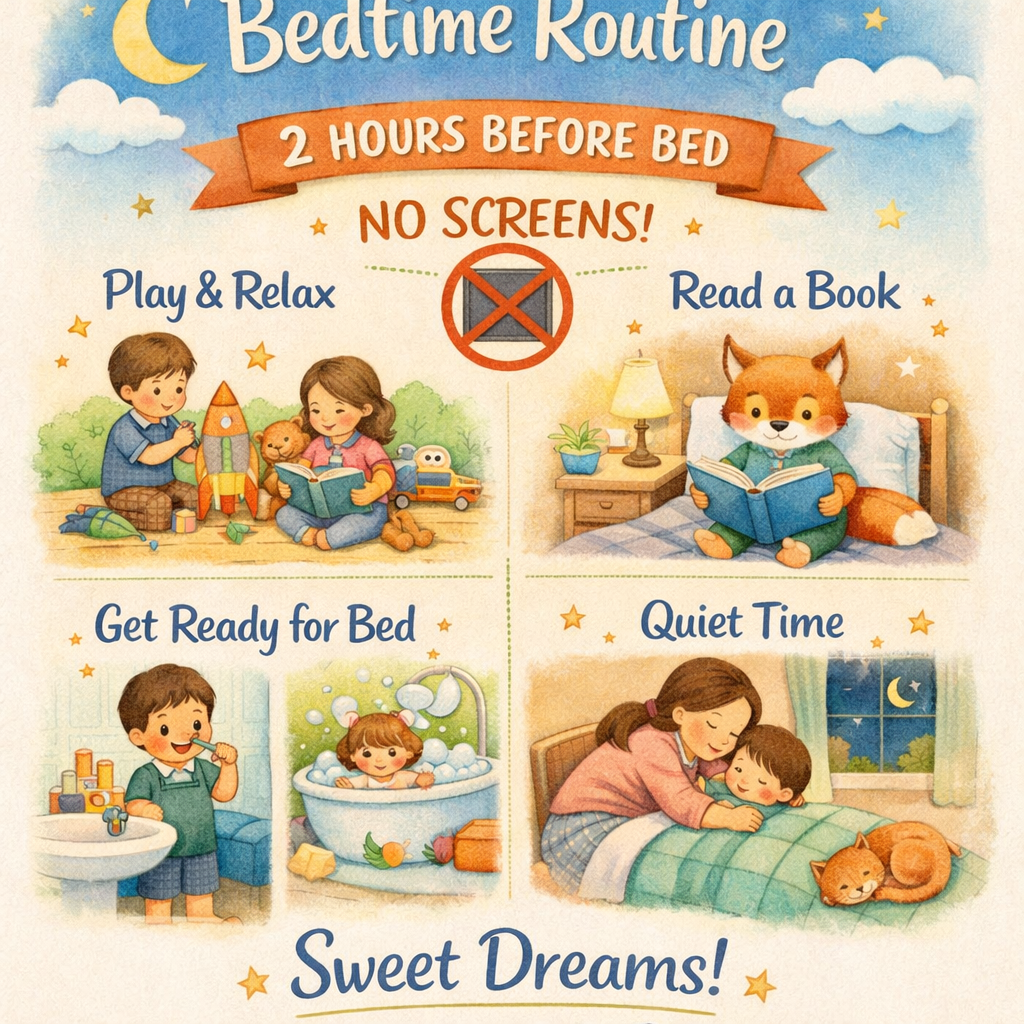 Bedtime Schedule Poster with ScreenFree Window Illustration-1