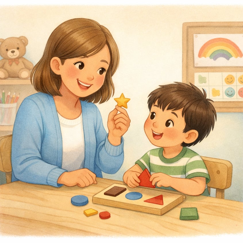 Behavior Therapist Teaching Child with Positive Reinforcement