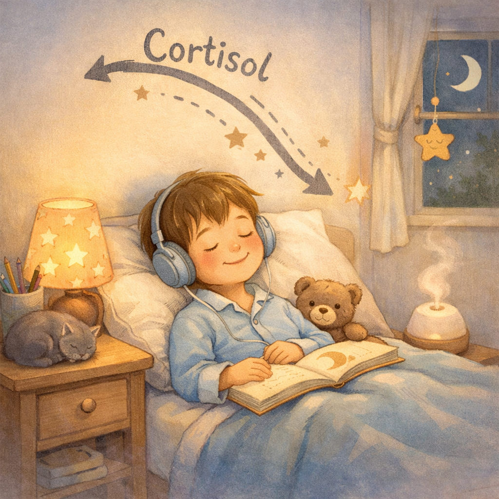 Calm Bedtime Routine Scene with Child Relaxing