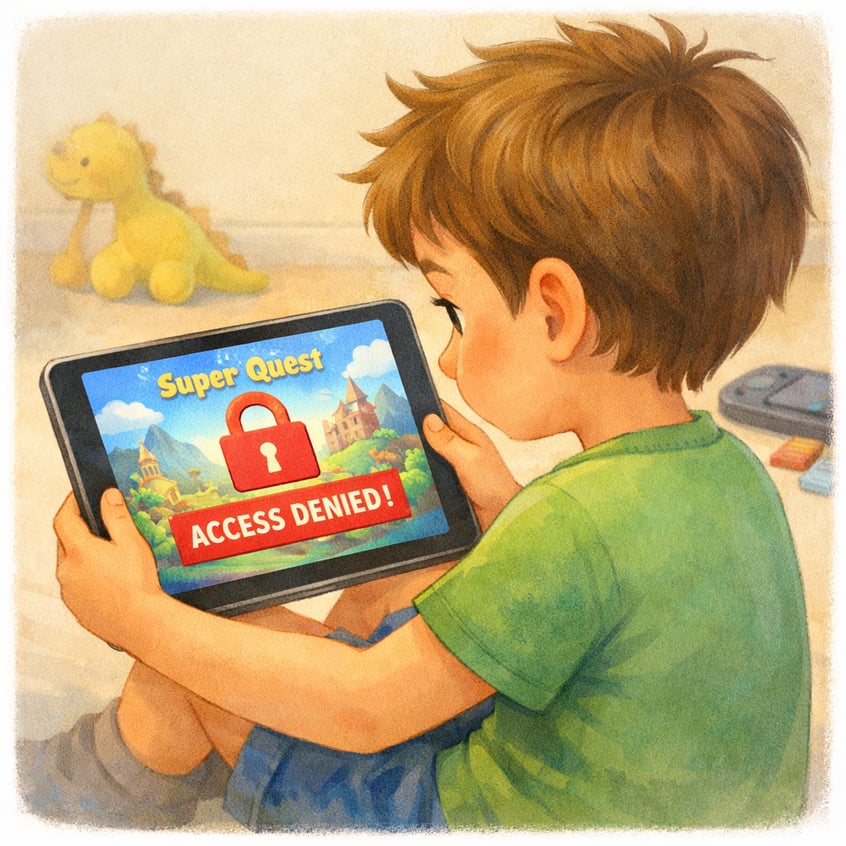 Child Attempting to Open Game App with Access Denied Message