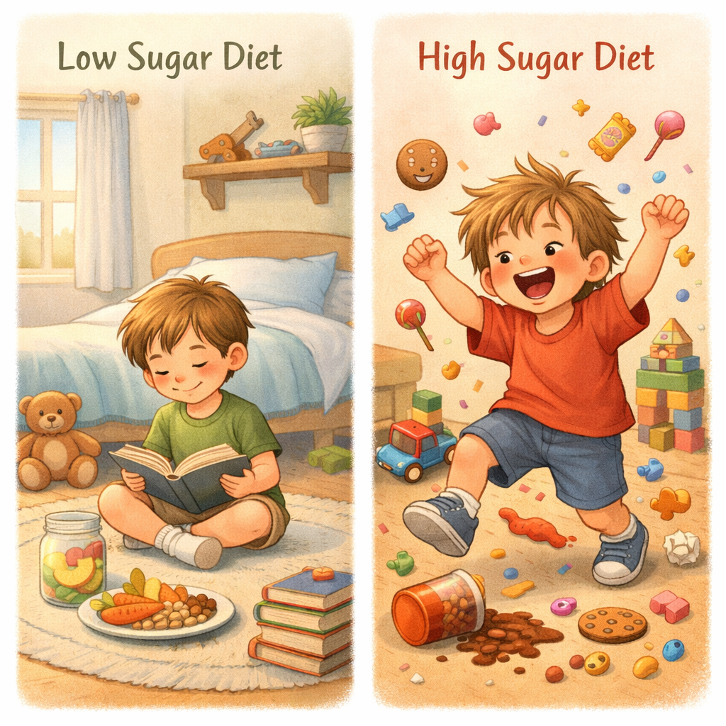 Child Behavior Comparison Low Sugar High Sugar Illustrations-1