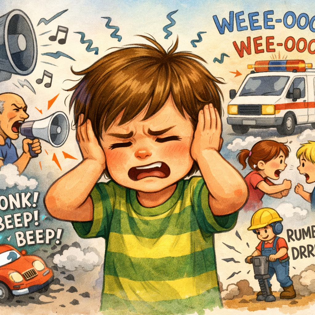 Child Covering Ears in Noisy Environment