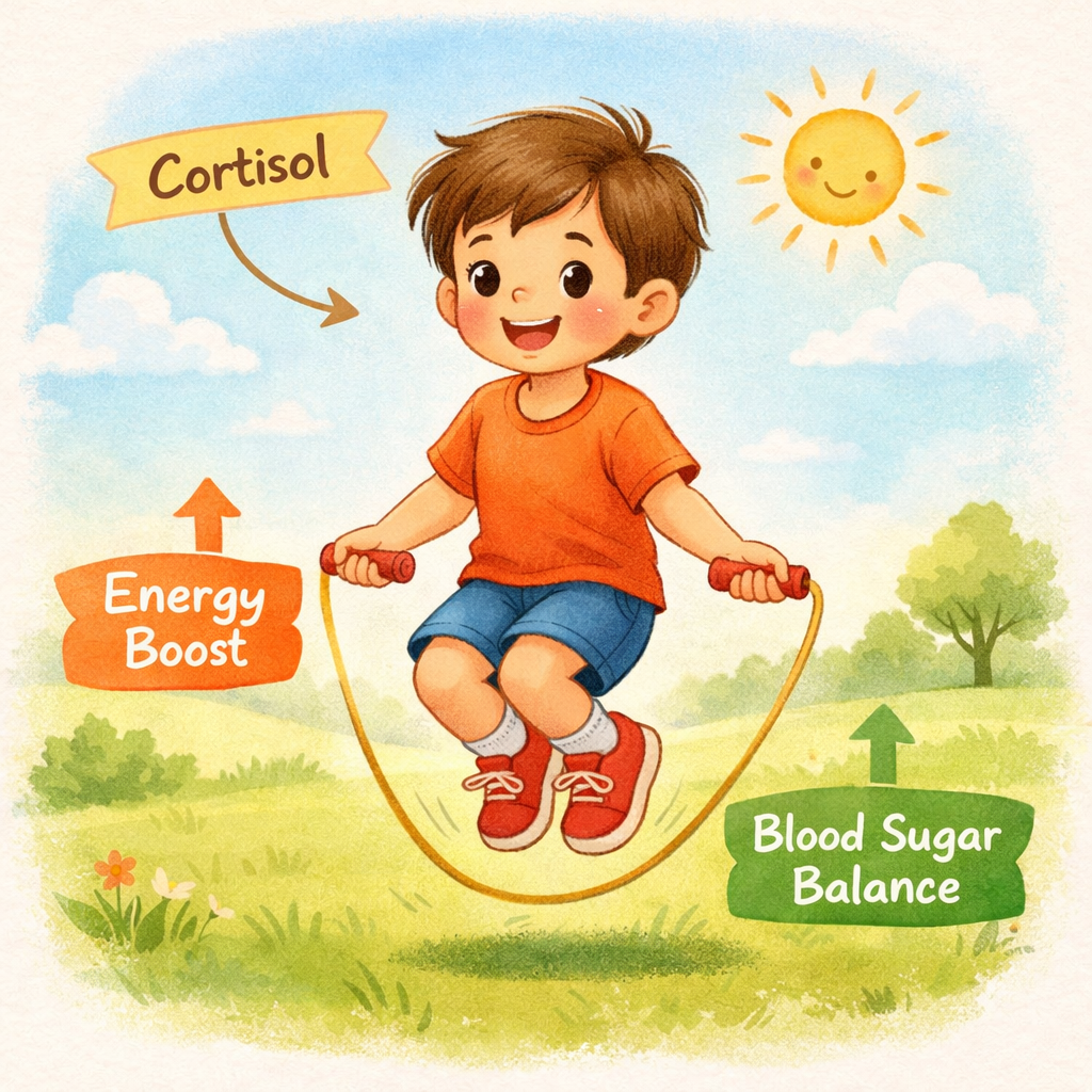 Child Exercising with Cortisol Label