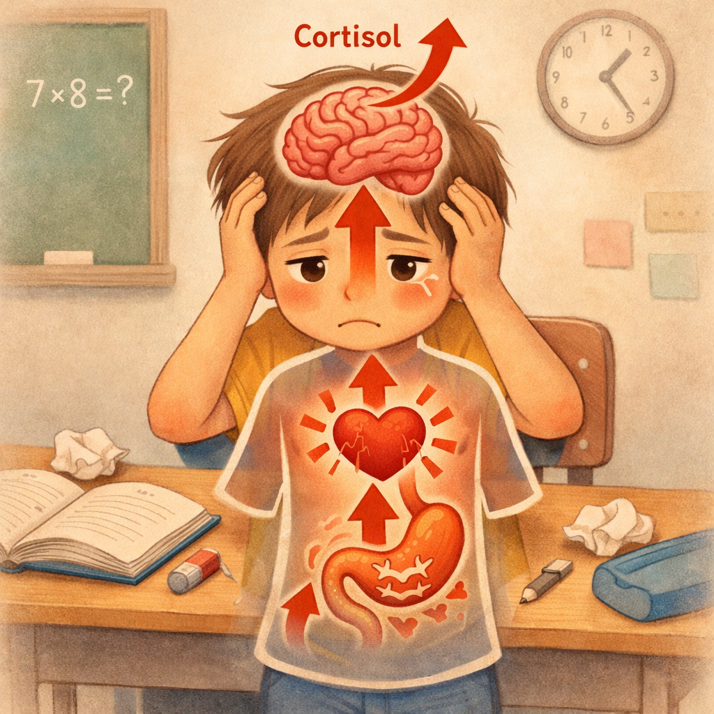 Child Feeling Stressed at School with Cortisol Arrows-1