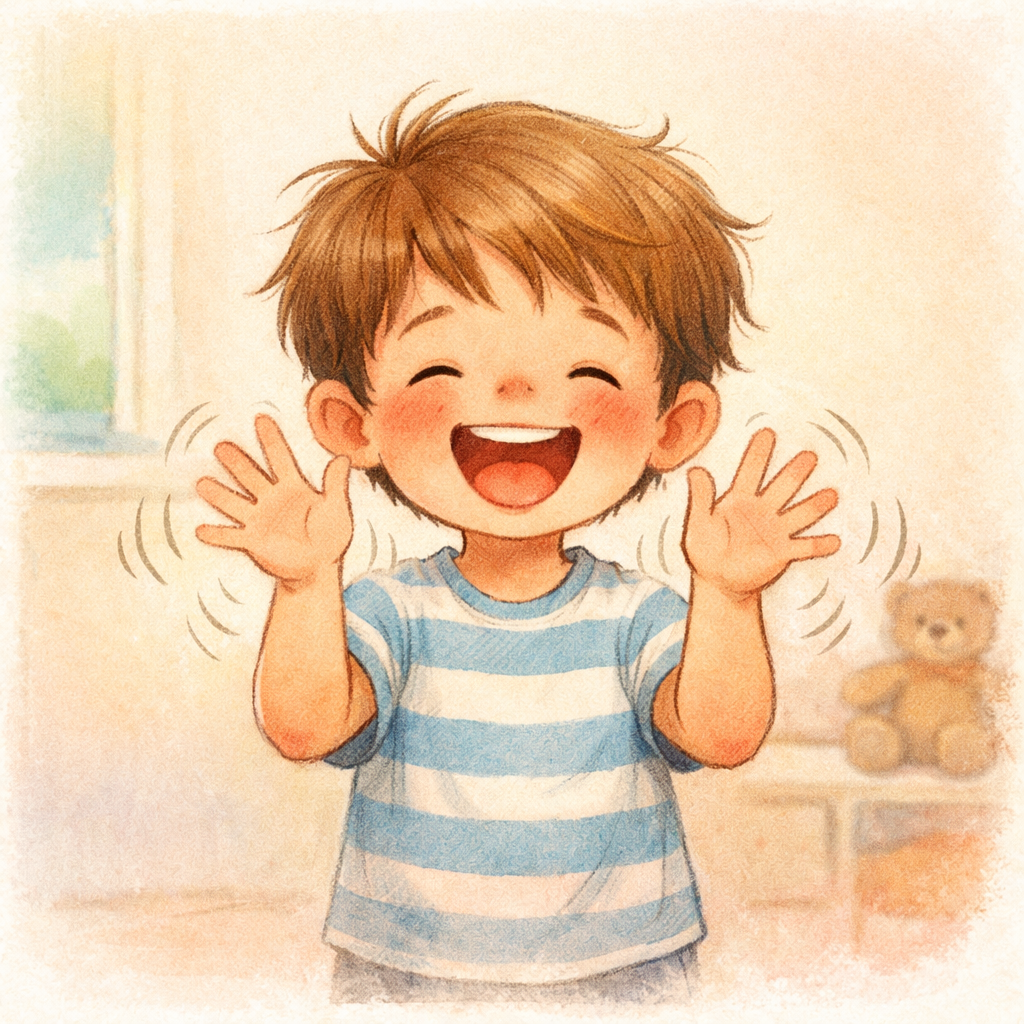 Child Flapping Hands Excited Illustration