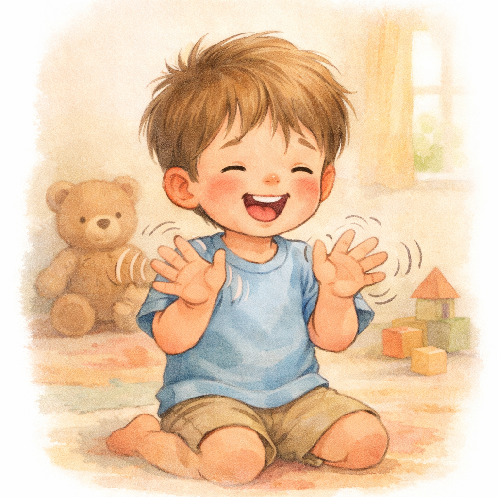 Child Flapping Hands in Gentle Gradient Scene-1