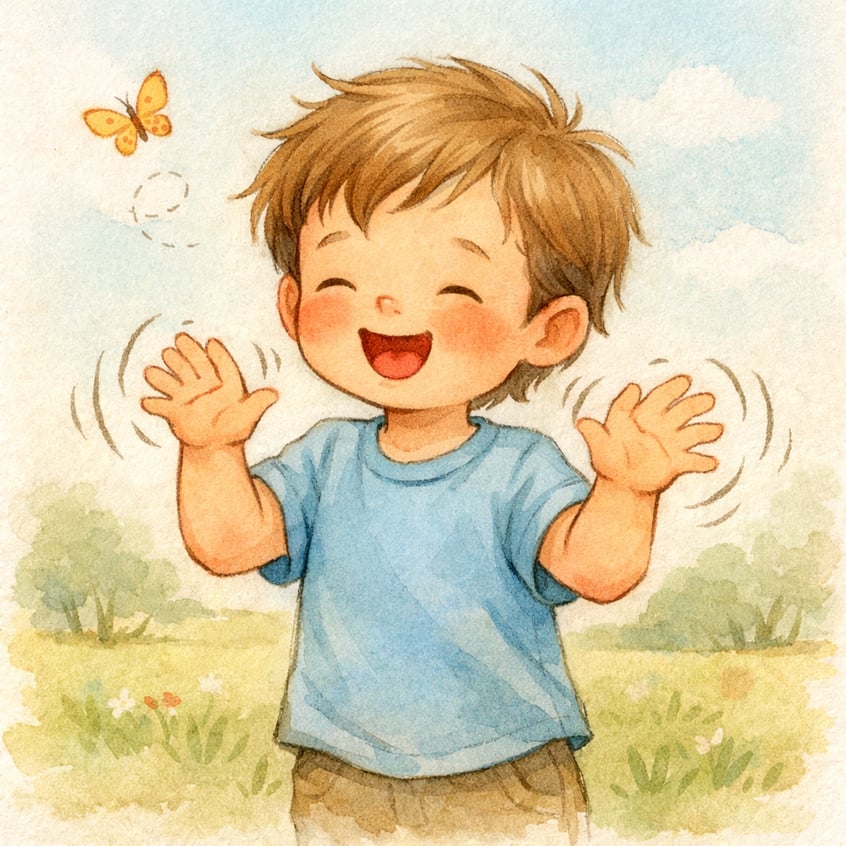 Child Flapping Hands in Gentle Gradient Scene