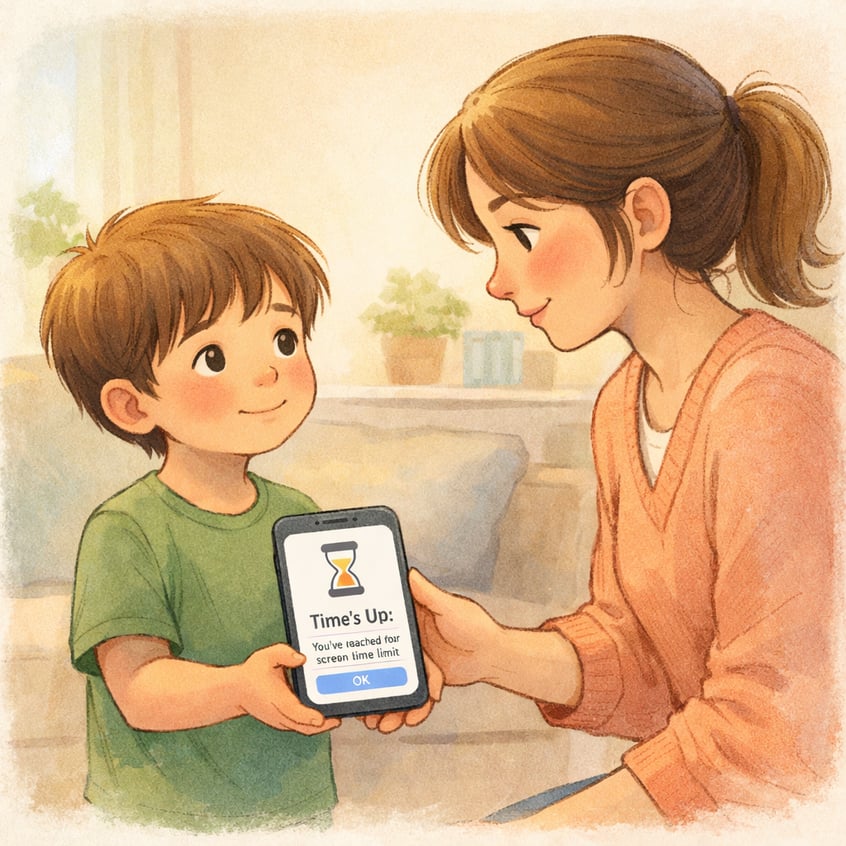 Child Hands Phone to Parent at Screen Time Alert-3