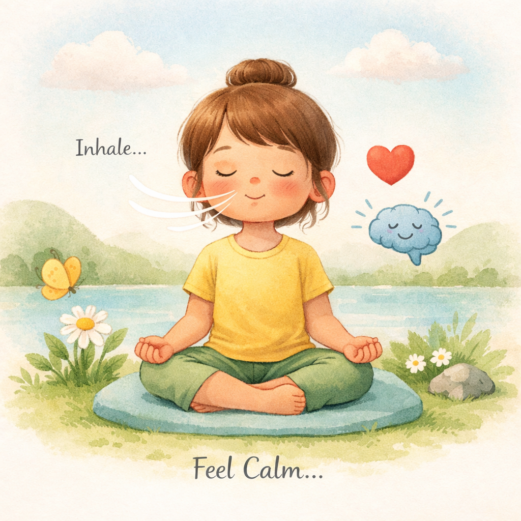 Child Practicing Deep Breathing in Soft Natural Colours-1