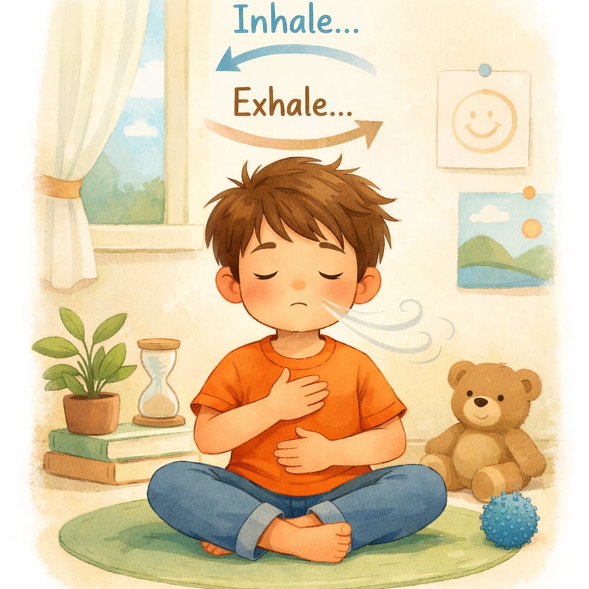 Child Practicing Deep Breathing with Gentle Gradients and Soft Textures