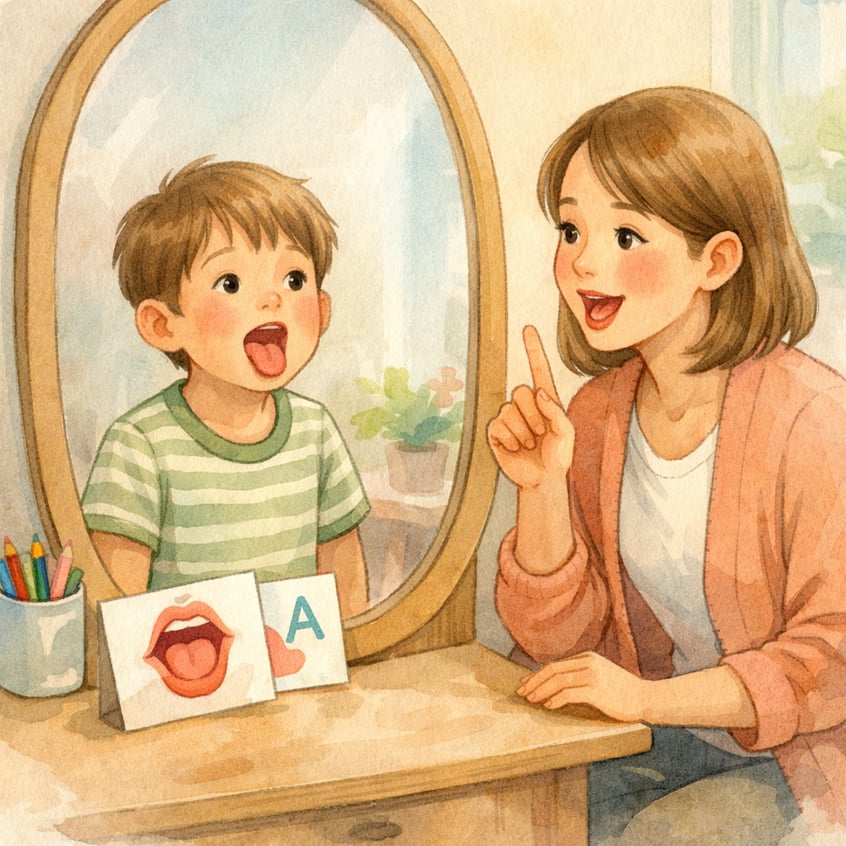 Child Practicing Speech Exercises with Speech Therapist-1
