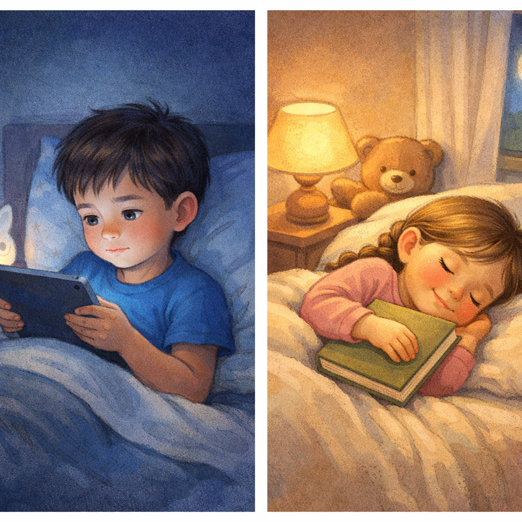 Child Reading Book vs Screen Time Comparison