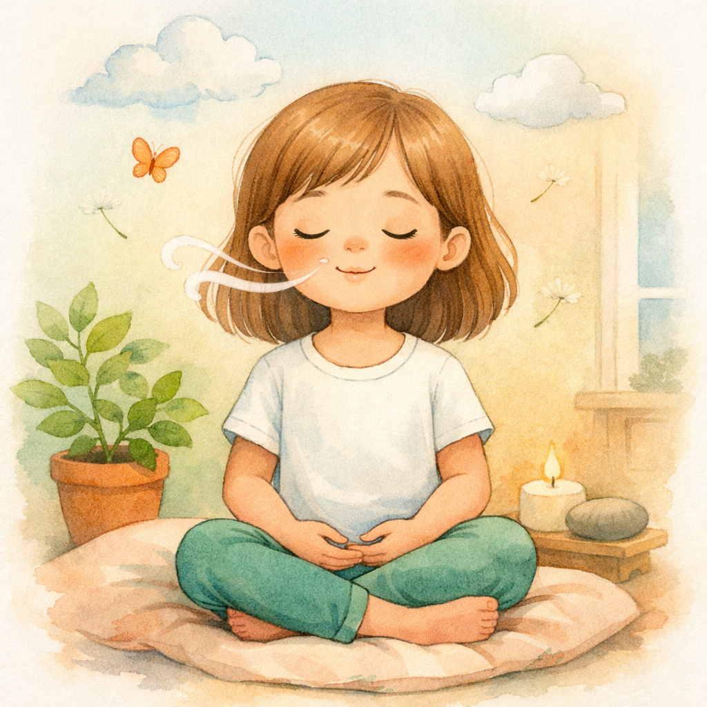 Child Reading and Breathing in Soft Natural Colors-1