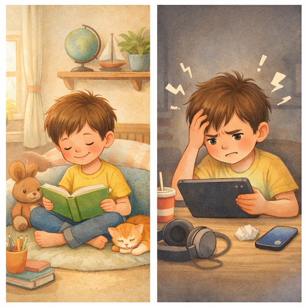 Child Reading vs Stressed on Digital Device