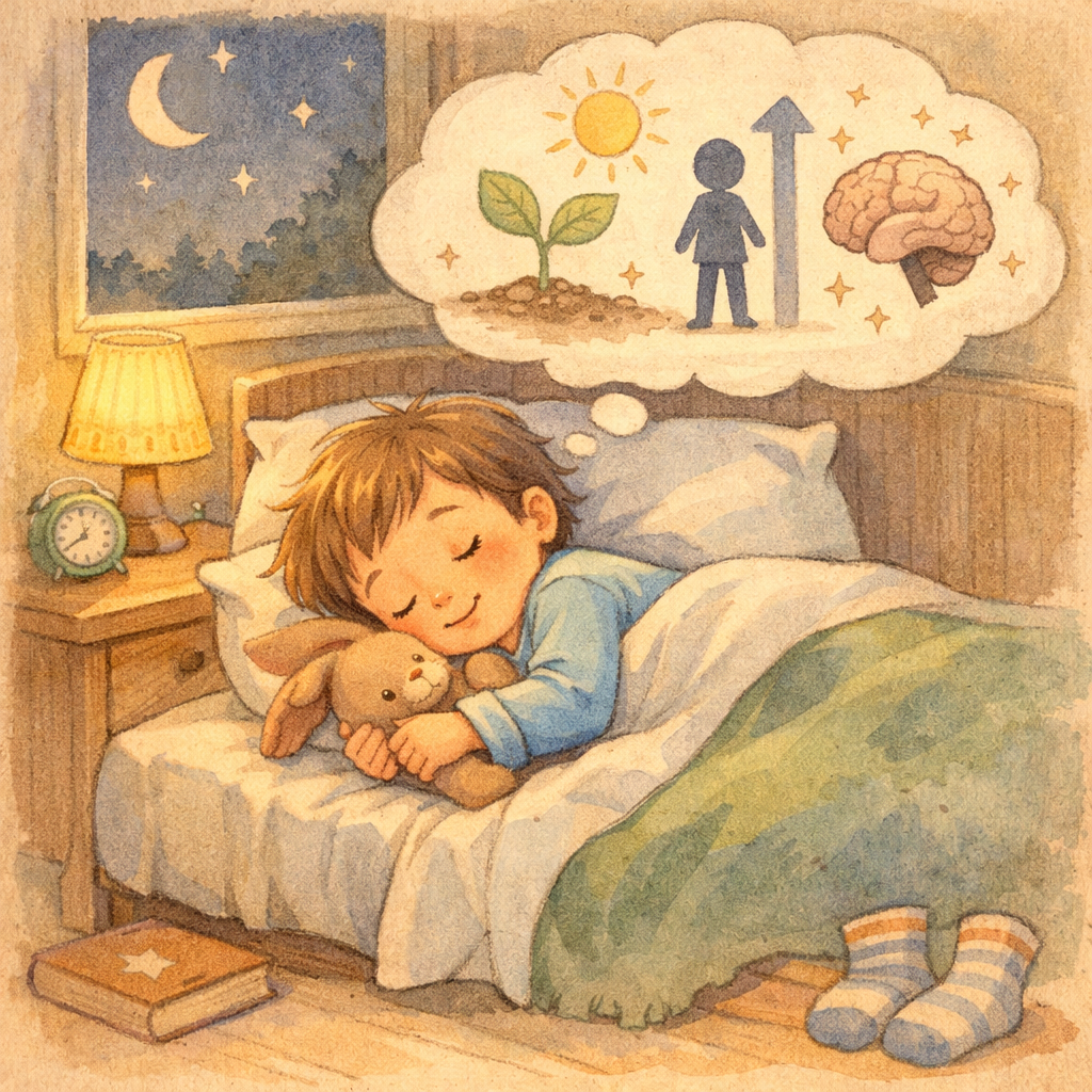 Child Sleeping in Cozy Bed with Gentle Gradients and Textured Shading-1