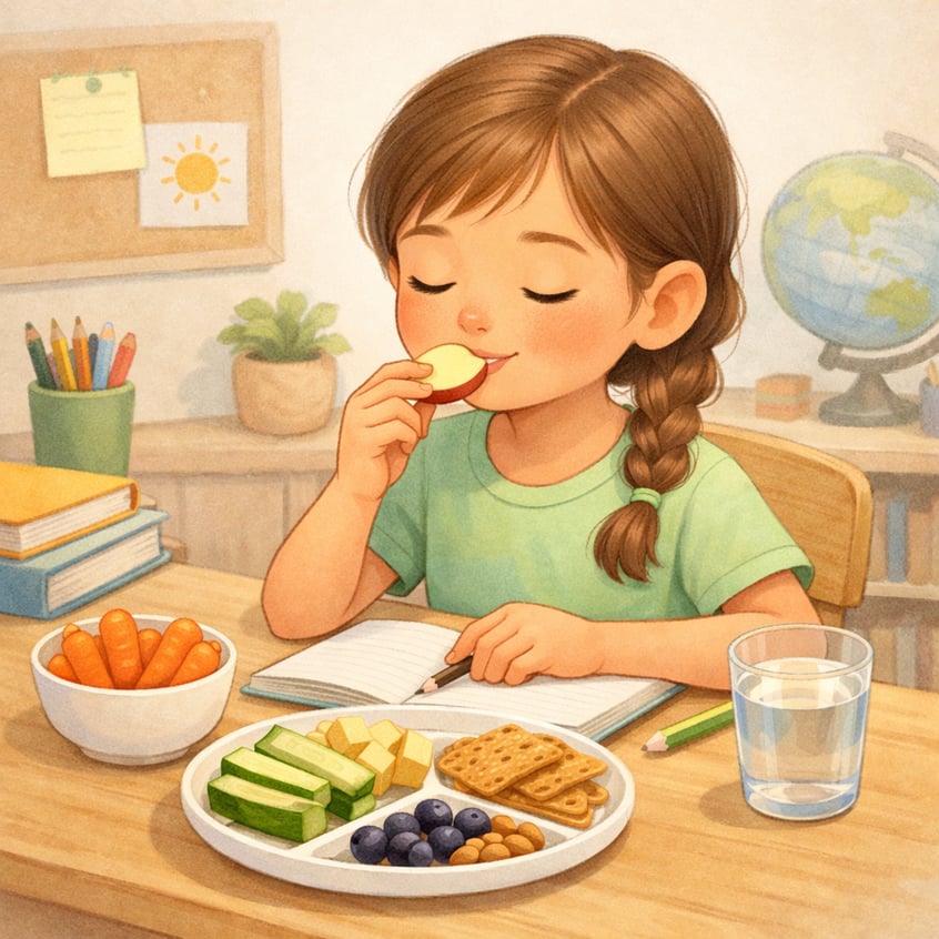 Child Studying with Healthy Snack-1