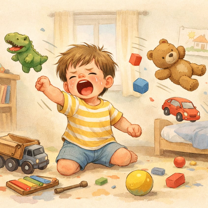 Child Throwing Toys in Emotional Outburst