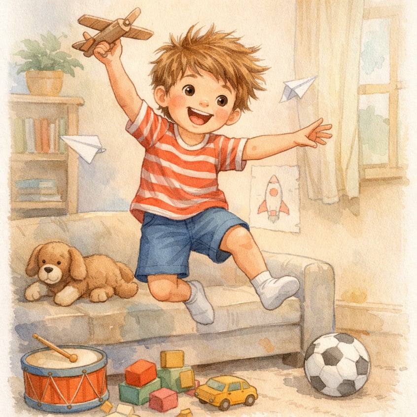 Child with Hyperactive Energy Beside Calm Toddler