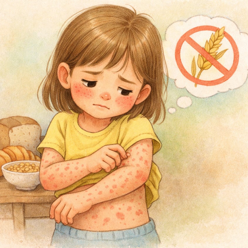 Child with Rash and Gluten Sensitivity Illustration