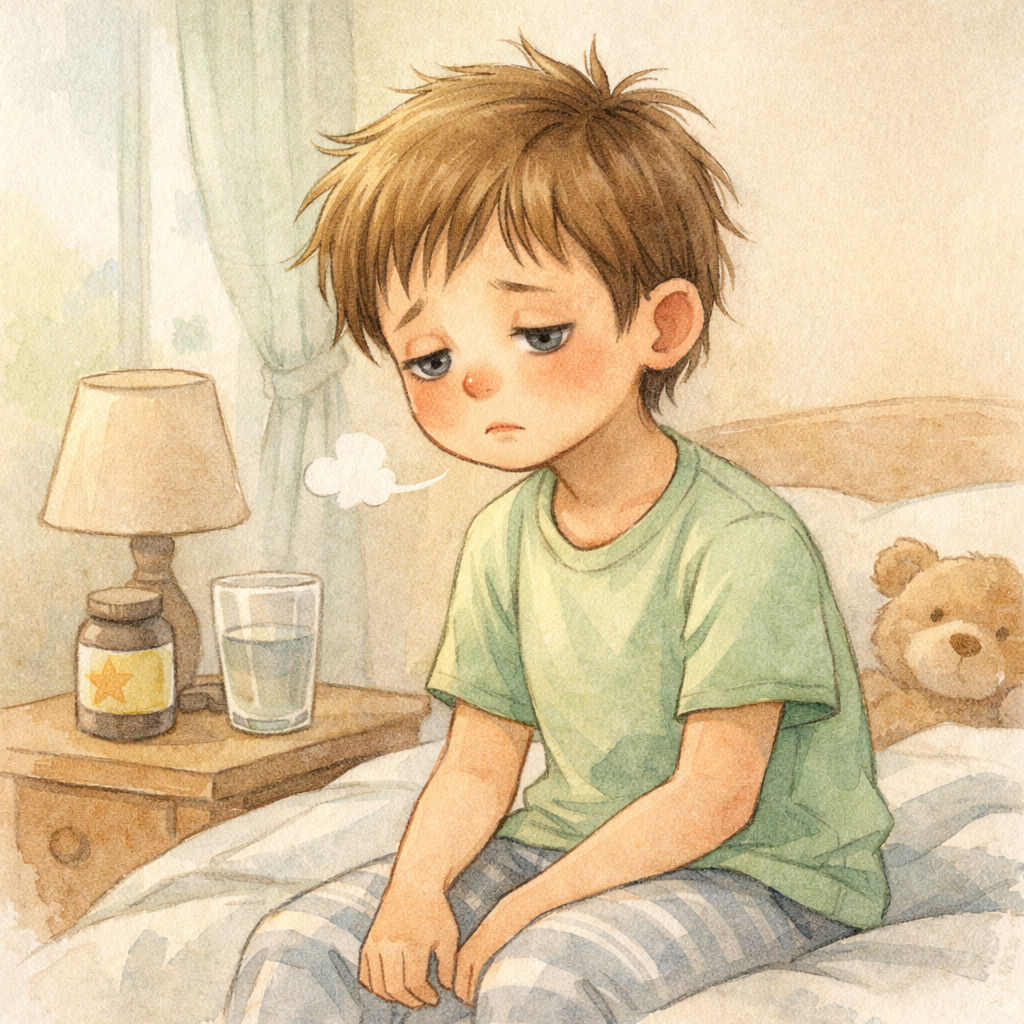 Child with Subtle Stress Indicators in Soft Natural Colors