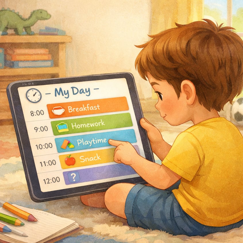 Child with Tablet Using Time Management App-1