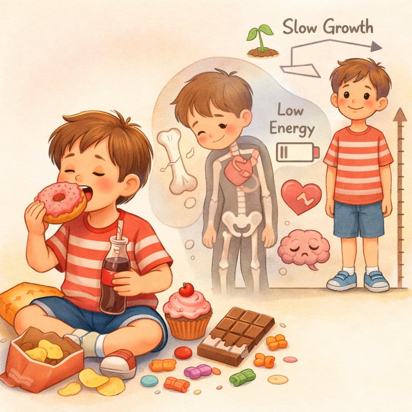 Children Eating Sugary Snacks Impact Growth Development Illustration-1