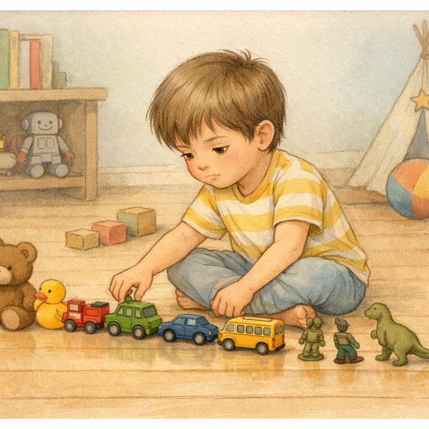 Children Lining Up Toys in Precise Order-1