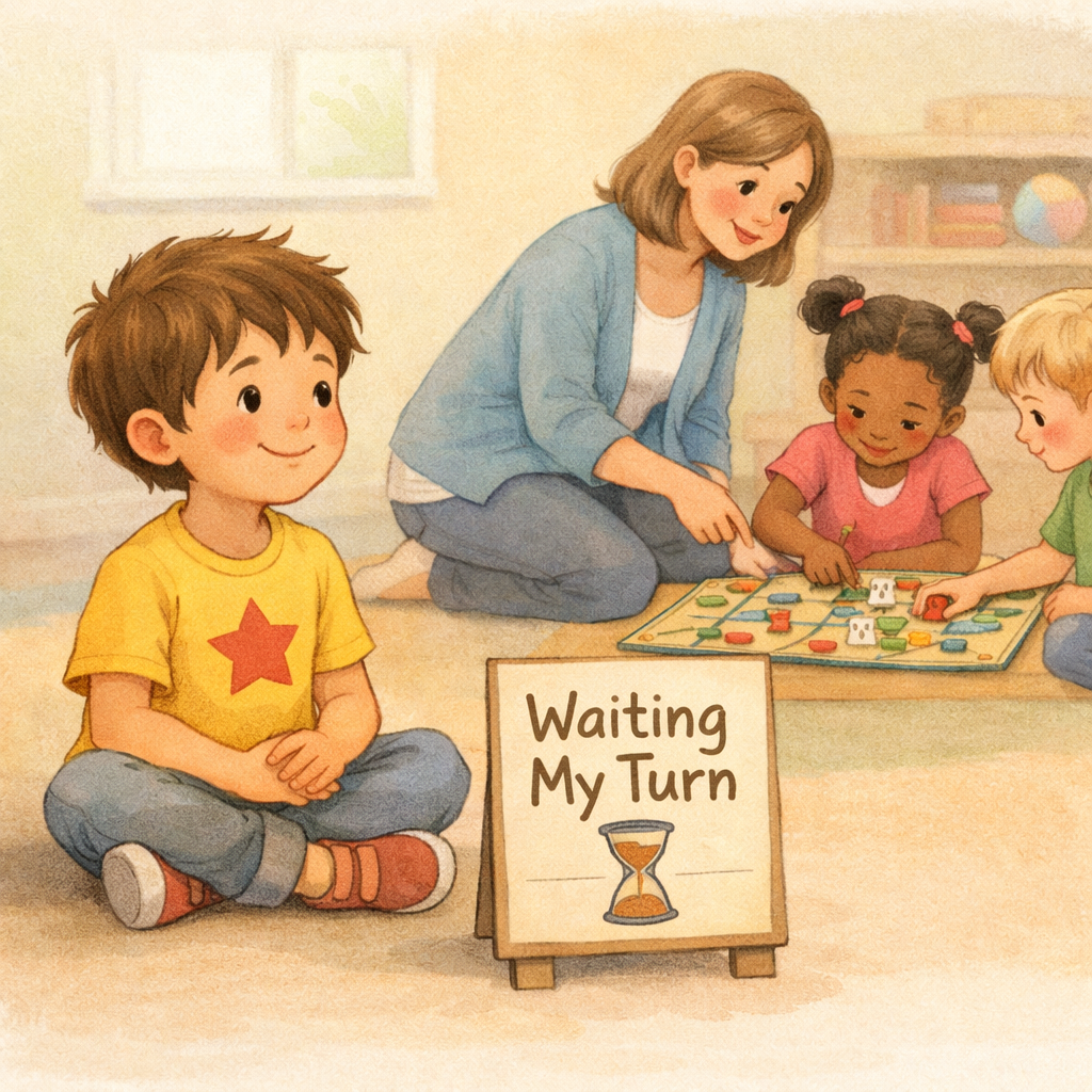 Children Waiting Turn Structured Game Caregiver Guidance