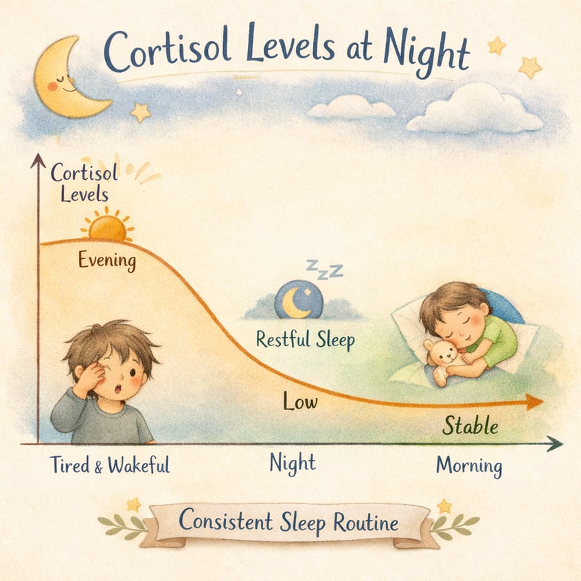 Cortisol Levels at Night with Sleep Routines Diagram