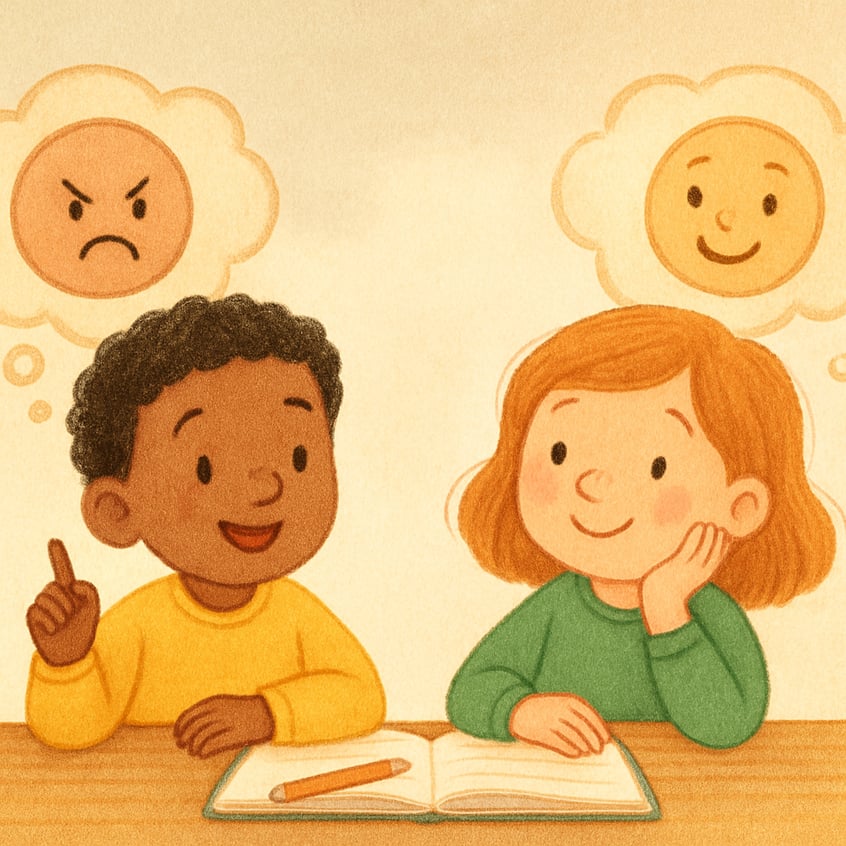 Therapist using worksheets to teach cognitive behavioural therapy techniques.