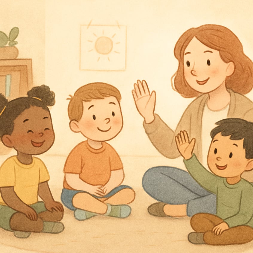 Create 3 separate photos of childrens illustrations in a 12 aspect ratio related to the topic  Socialised Behaviour  Therapy Use soft natural colours