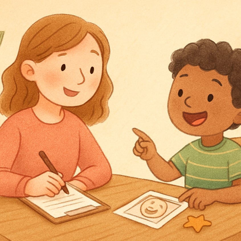 Child practicing skills with support from an applied behaviour therapist.