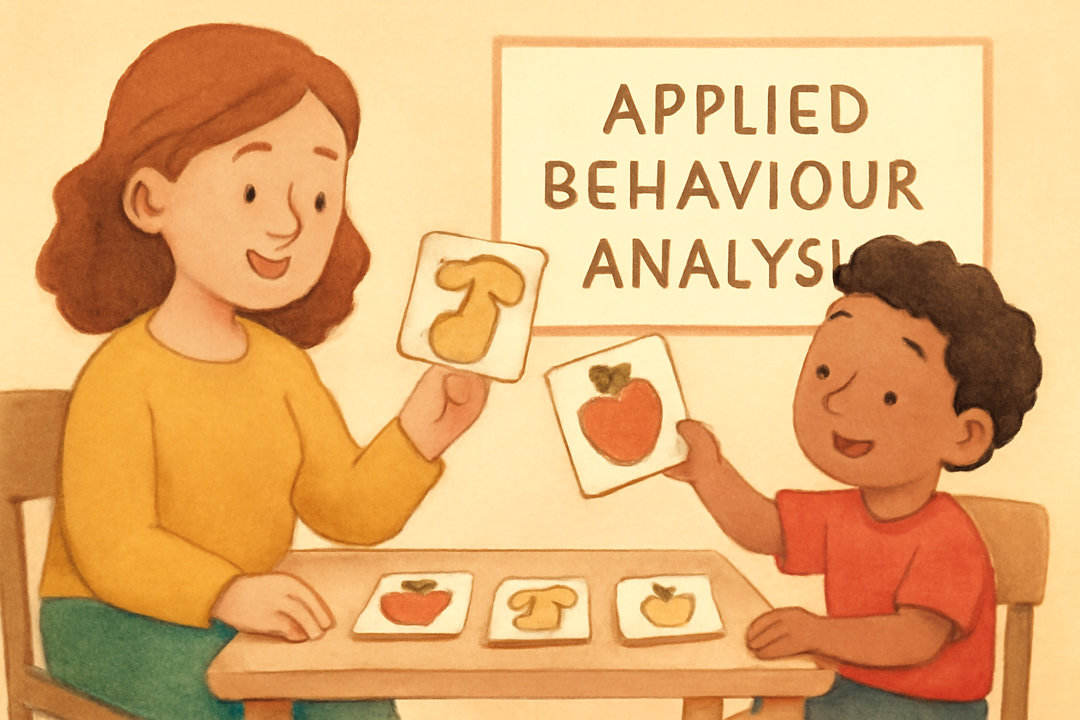 Therapist guiding a child in an ABA session.