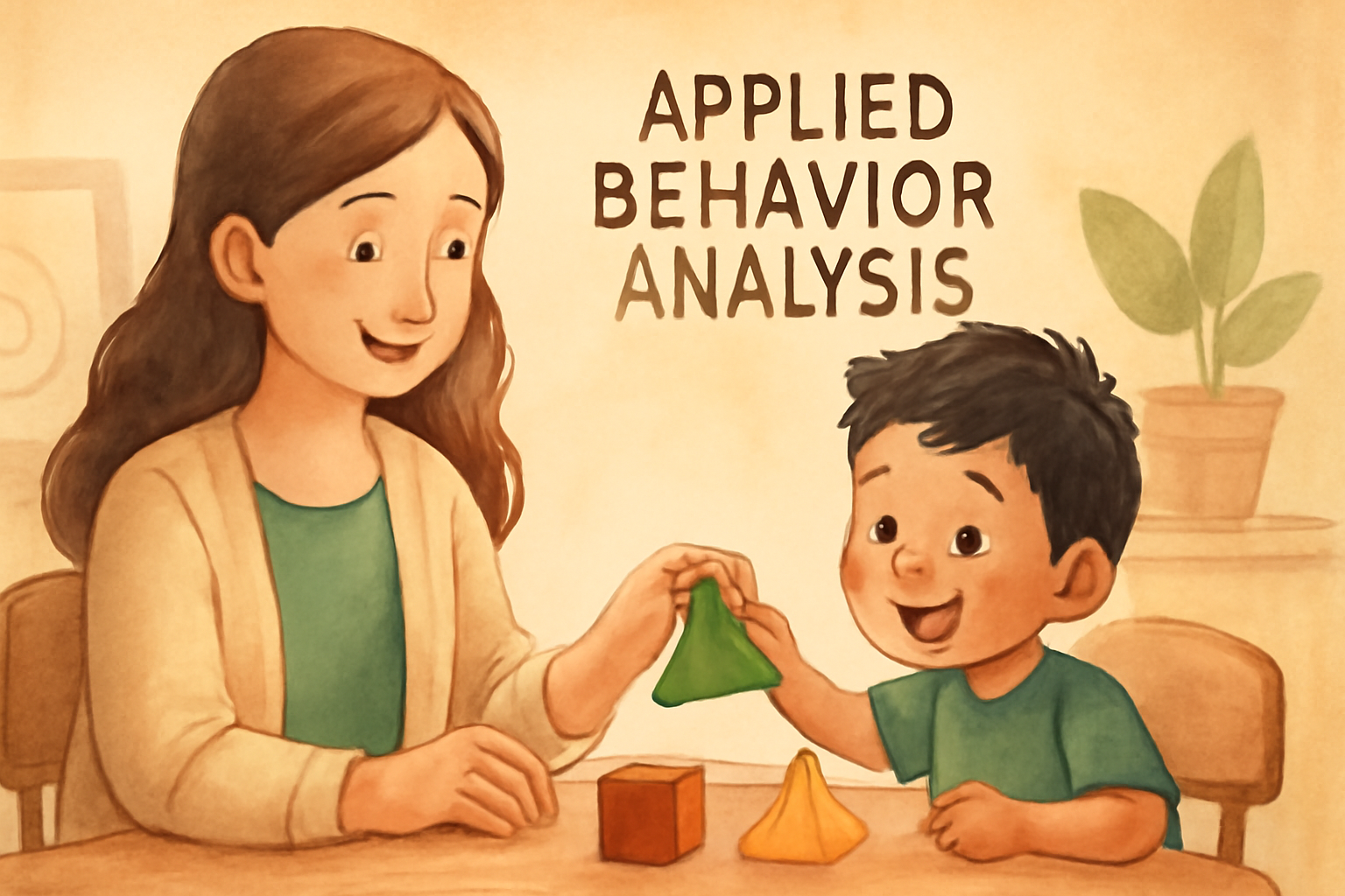 A behaviour therapist working one-on-one with a child, using visual prompts to teach a new skill.