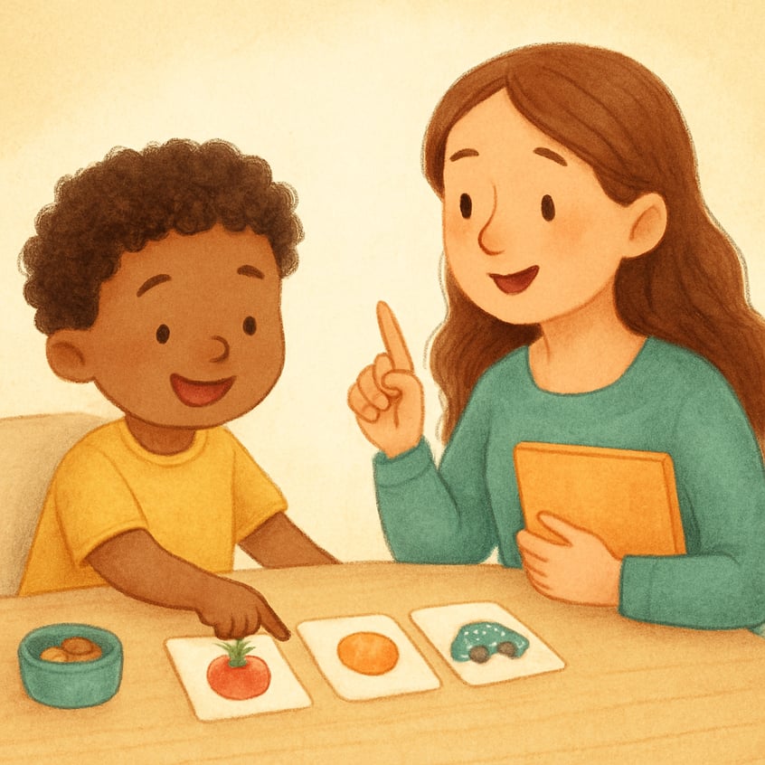 Visual aids and reward system used in an ABA therapy session.