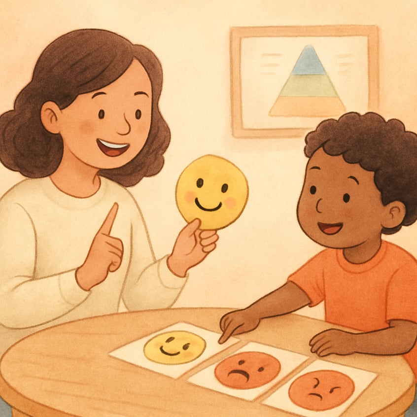 Applied behaviour analysis session in a calm, supportive environment.