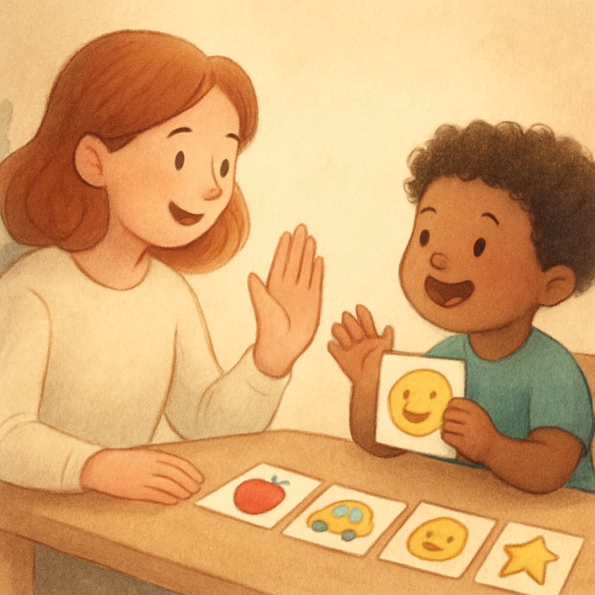 A behaviour therapist working one-on-one with a child using applied behaviour therapy techniques.