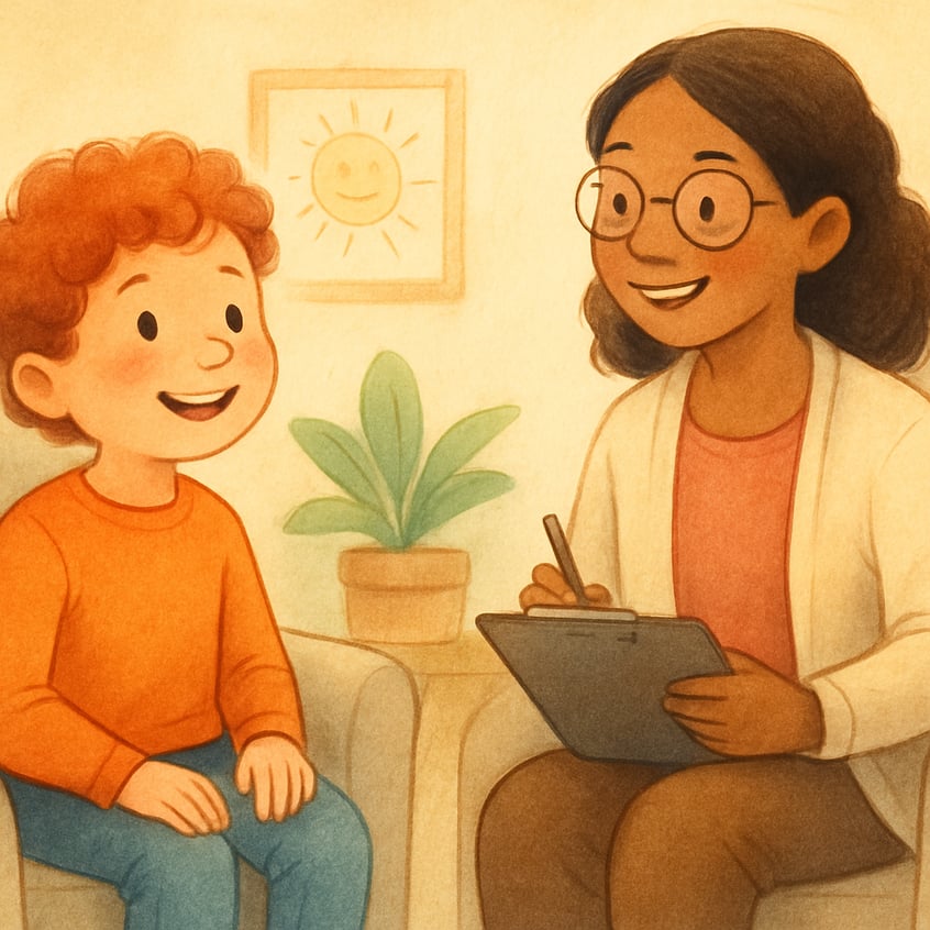 A therapist and child practicing coping skills for behavioral challenges.