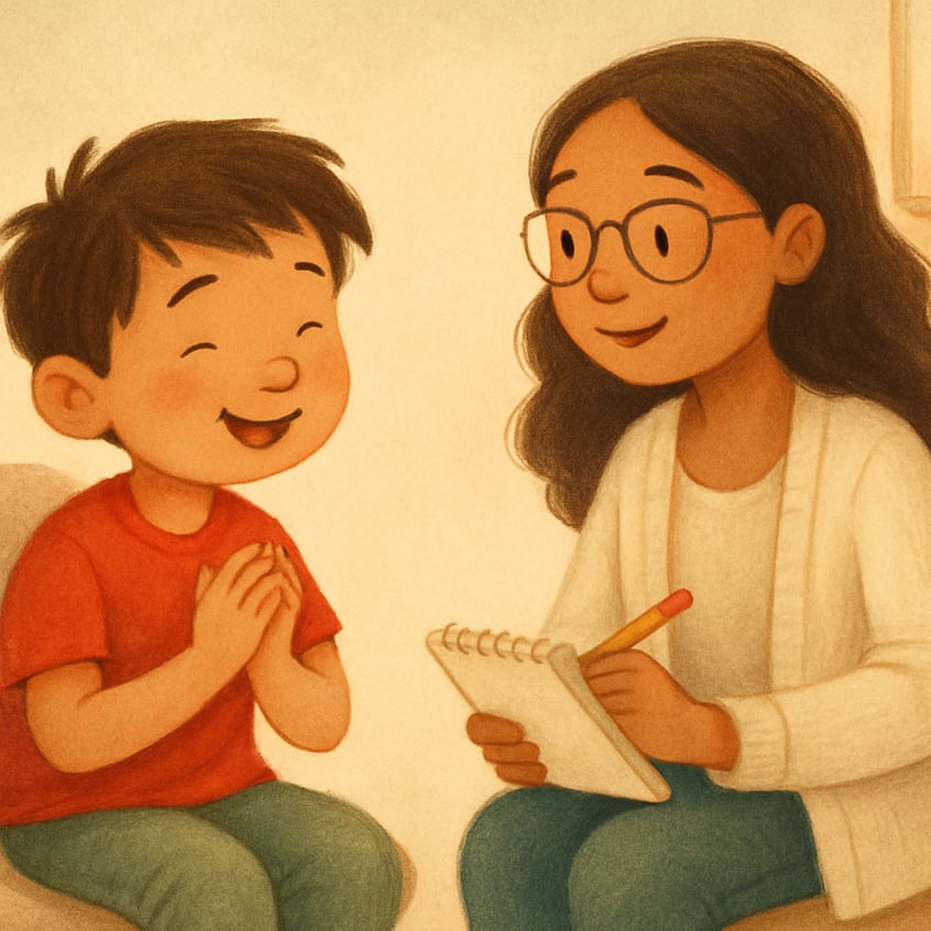 Client practicing relaxation techniques under the guidance of a therapist in a calm office setting.