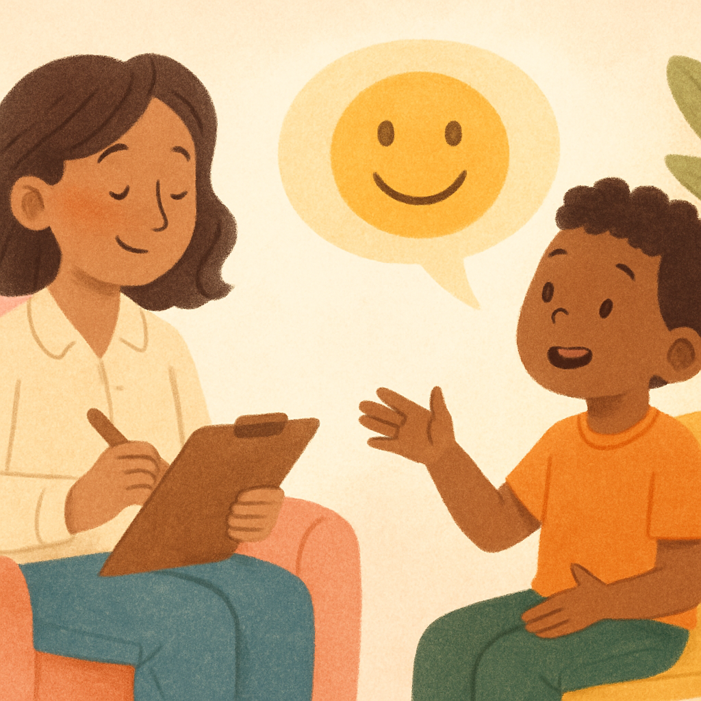 Caregiver modeling calm behavior during a challenging moment.