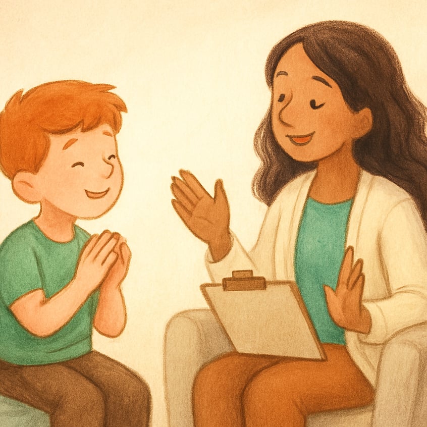 Child receiving encouragement while working on behavioral improvement.