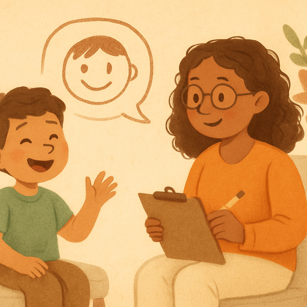 A behaviour therapist working one-on-one with a child using structured activities to encourage positive behaviour.