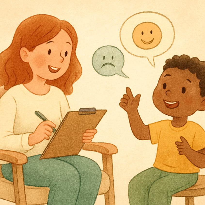 Illustration of behavior therapy steps: identify behavior, apply intervention, measure outcome.