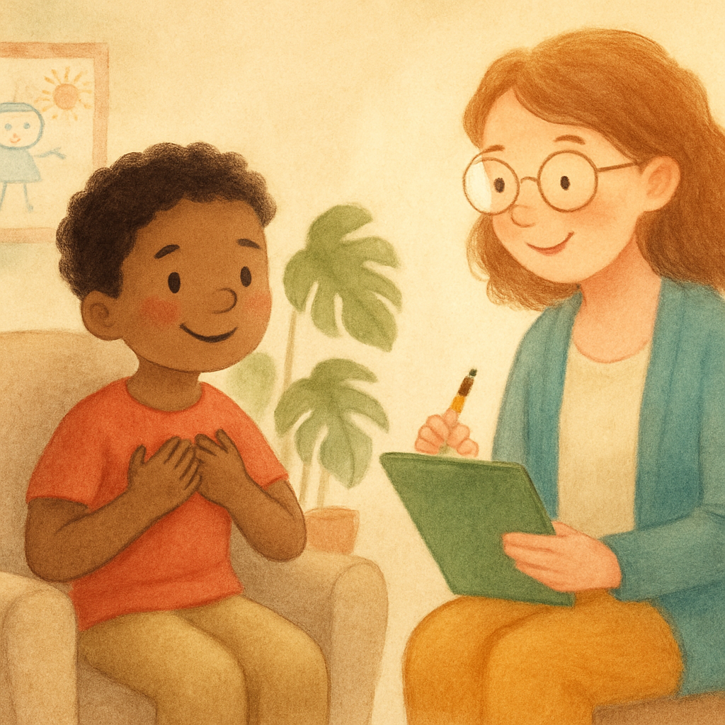 Child practicing appropriate behaviours with therapist support.