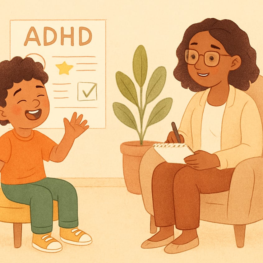 A child engaging in structured play therapy to support positive behavior.