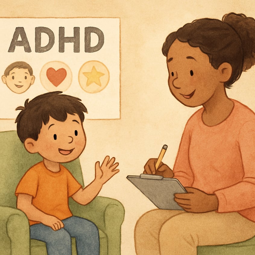 Create 3 separate photos of childrens illustrations in a 12 aspect ratio related to the topic Behavioural Therapy ADHD for Children Therapy Use soft n-4